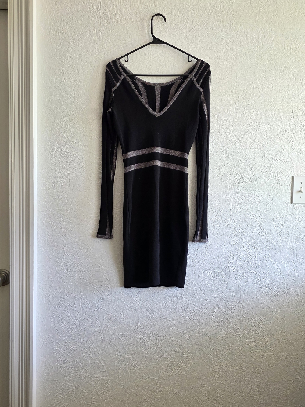 Guess Black Midi Bodycon Dress with Silver Trim
